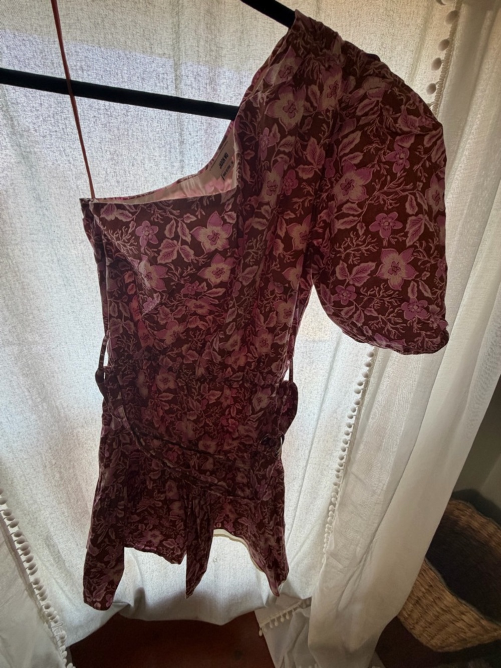 Jason Wu One-Shoulder Floral Dress in Burgundy and Pink